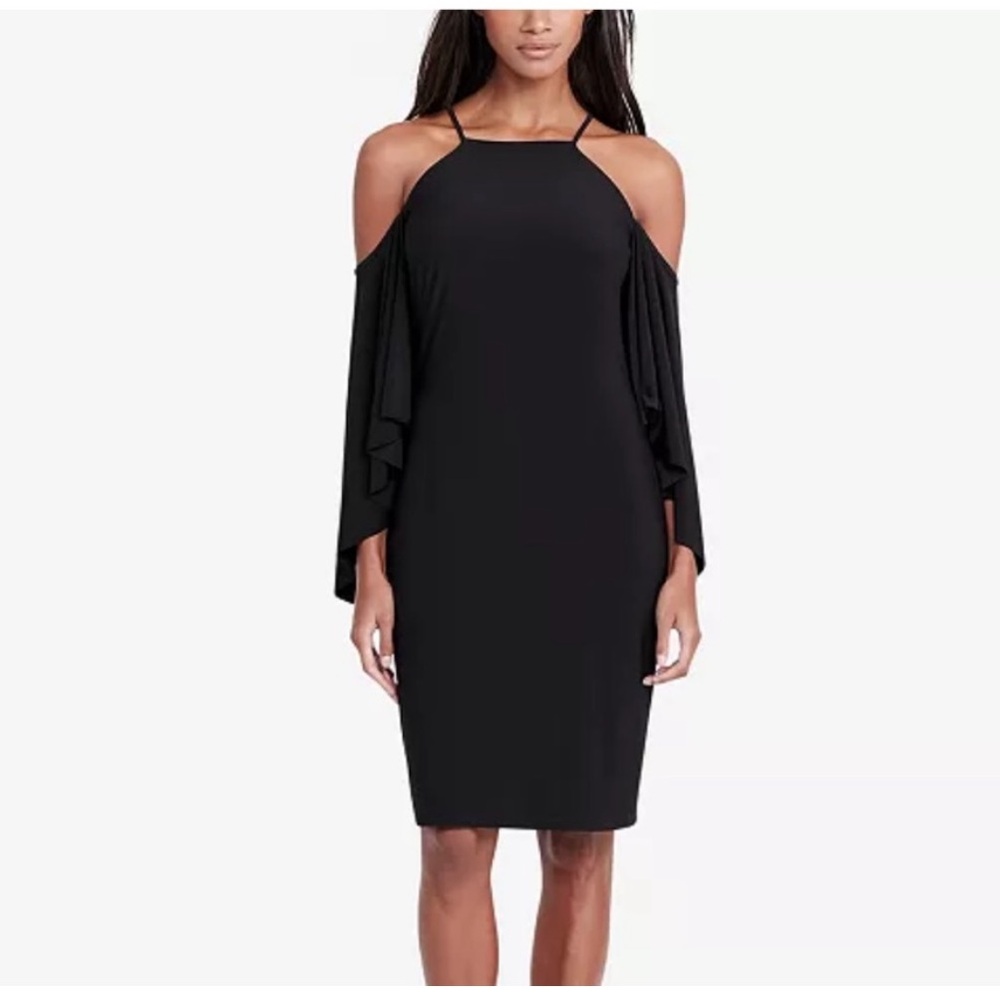 Lauren Ralph Lauren Cold Shoulder Dress Black Long Sleeve Shift Cocktail Size 4